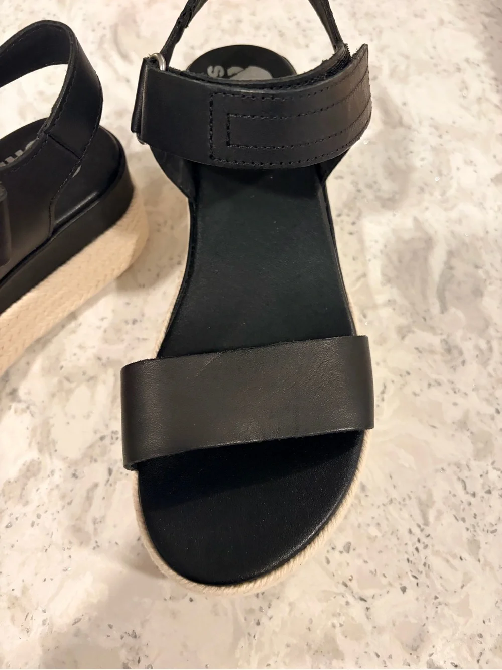 NWOT. Sorel Cameron Black Espadrille Sandals with Ankle Strap. Size 7.5.